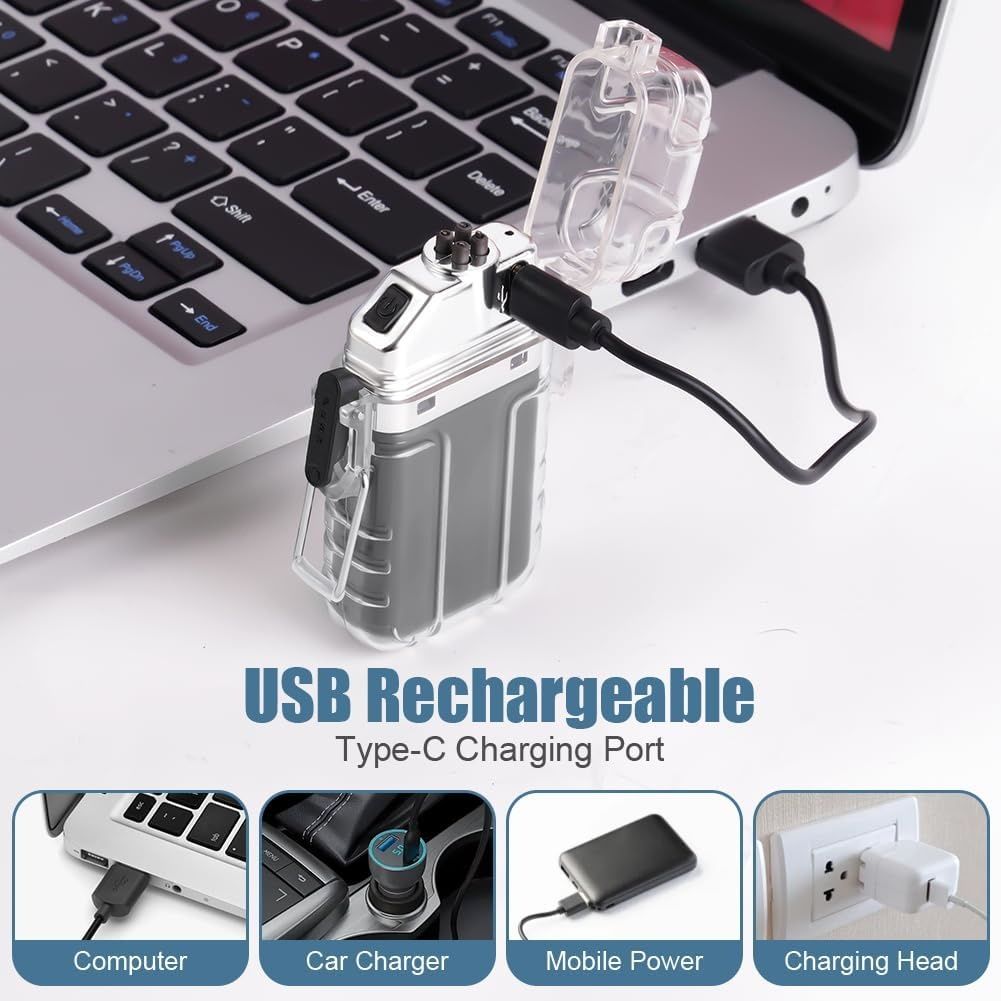 Electric Lighter, USB Plasma Arc Lighter, 3 Modes Flashlight Windproof and Waterproof Lighters, Rechargeable Lighters for Camping Hiking Outdoor Survival, Gifts for Men Him Dad Husband