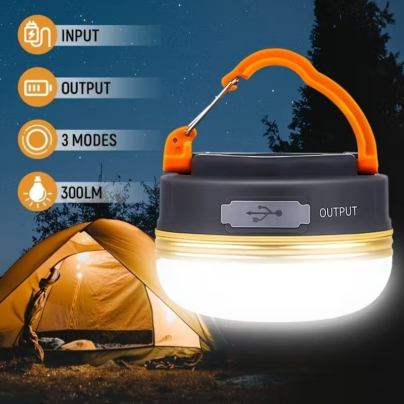 USB Rechargeable Outdoor  Lamp with Hook,Mini Portable Night Light, ABS Material Emergency Flash Light Lamp,3 Light Modes,1800mAh for Camping,Exploring,Fishing,Home,Activities,Parties,Indoor