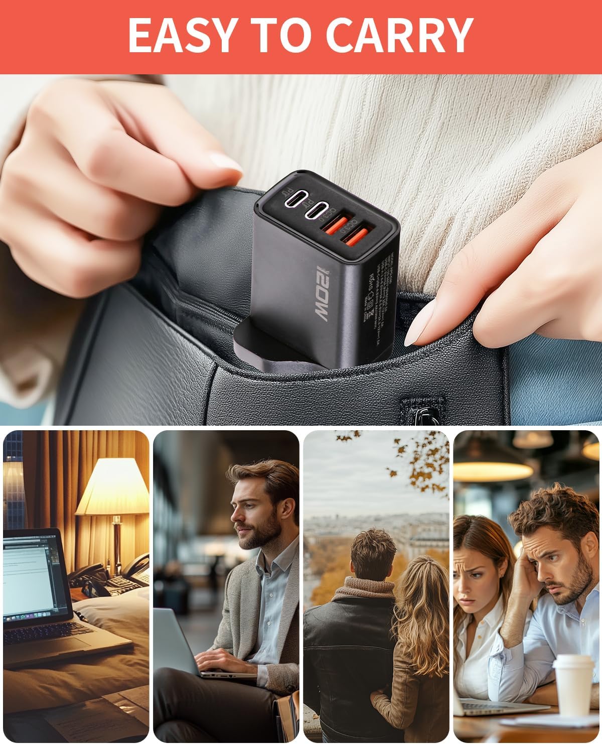 120W Multi USB C Plug 4-Port UK Charger Plug Fast Charging USB Plug Dual Port PD QC Wall Charger Head Type C Charger Head