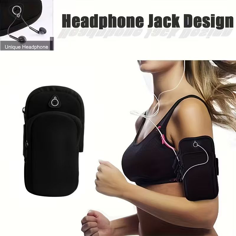 Universal 6.5'' Zippered Multi-Compartment Arm Bag for Fitness & Outdoor Activities,Durable Polyester, Double Layer Storage with Earphone Hole, Ideal for Phone, Keys, and Cosmetics