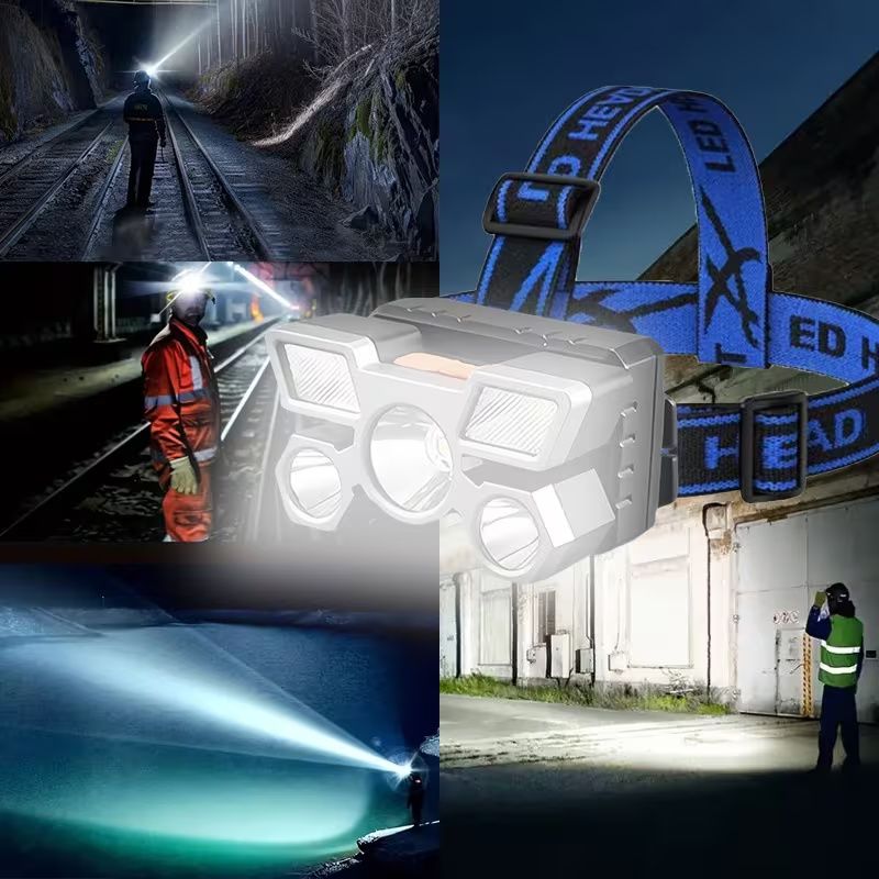 Headlamp With Built In Battery USB Rechargeable Home Decoration Hardware Tools, 4 Modes Portable Head Flashlight, Lightweight 5 LED Headlight, Outdoor Camping Fishing Lantern Mining Headlamp