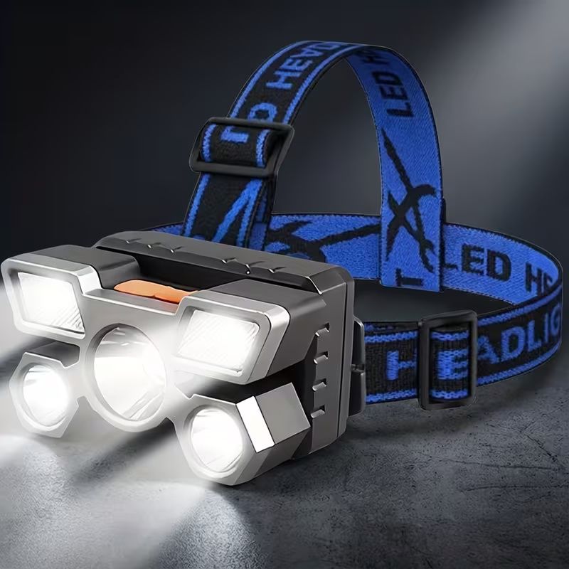 Headlamp With Built In Battery USB Rechargeable Home Decoration Hardware Tools, 4 Modes Portable Head Flashlight, Lightweight 5 LED Headlight, Outdoor Camping Fishing Lantern Mining Headlamp