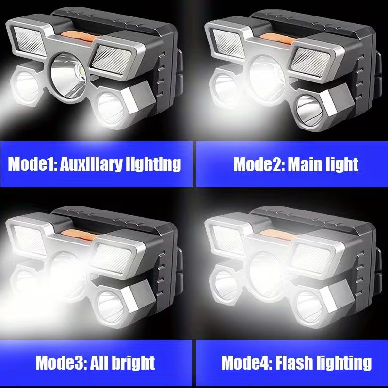 Headlamp With Built In Battery USB Rechargeable Home Decoration Hardware Tools, 4 Modes Portable Head Flashlight, Lightweight 5 LED Headlight, Outdoor Camping Fishing Lantern Mining Headlamp