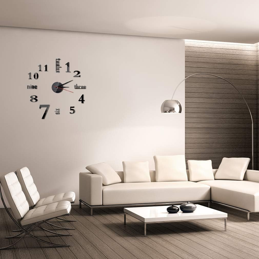 DIY Wall Clock Modern Large 3D Wall Clock Stickers Mirror Surface Frameless Clock Home Office Hotel Decoration