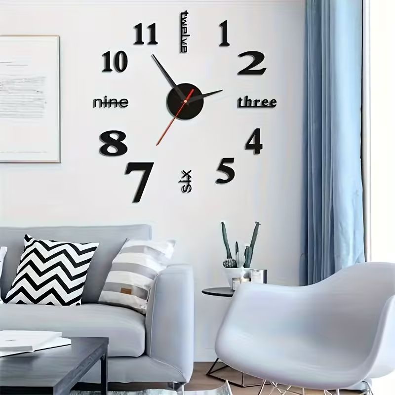 DIY Wall Clock Modern Large 3D Wall Clock Stickers Mirror Surface Frameless Clock Home Office Hotel Decoration