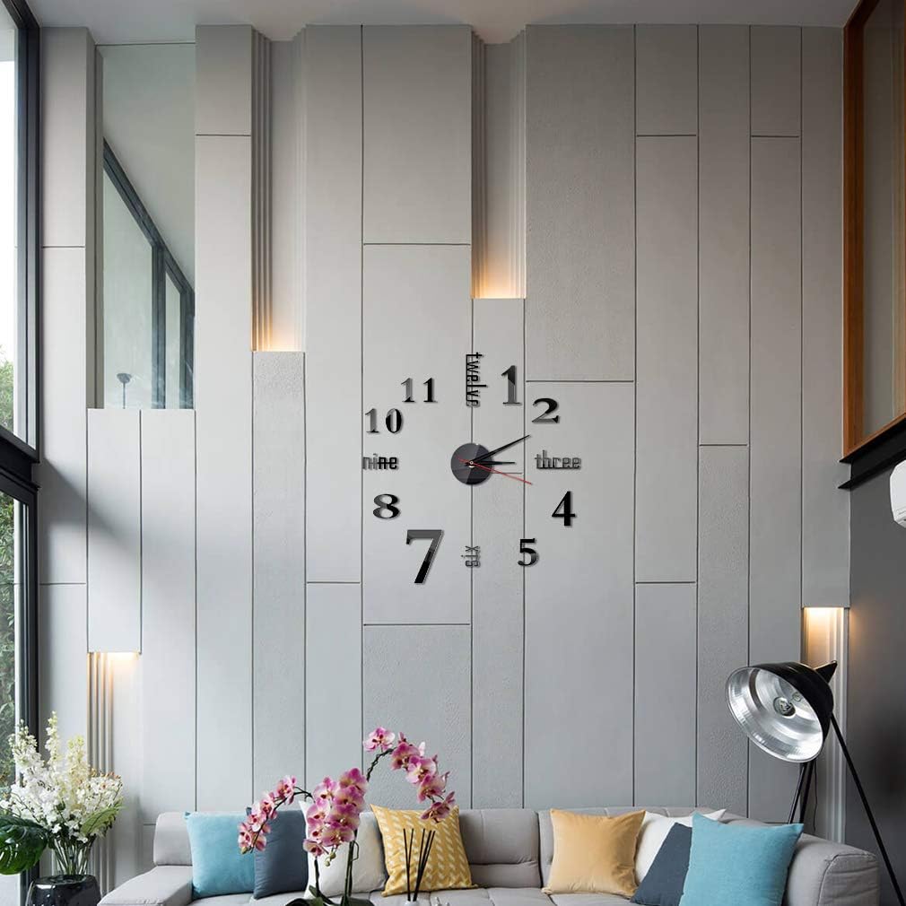 DIY Wall Clock Modern Large 3D Wall Clock Stickers Mirror Surface Frameless Clock Home Office Hotel Decoration