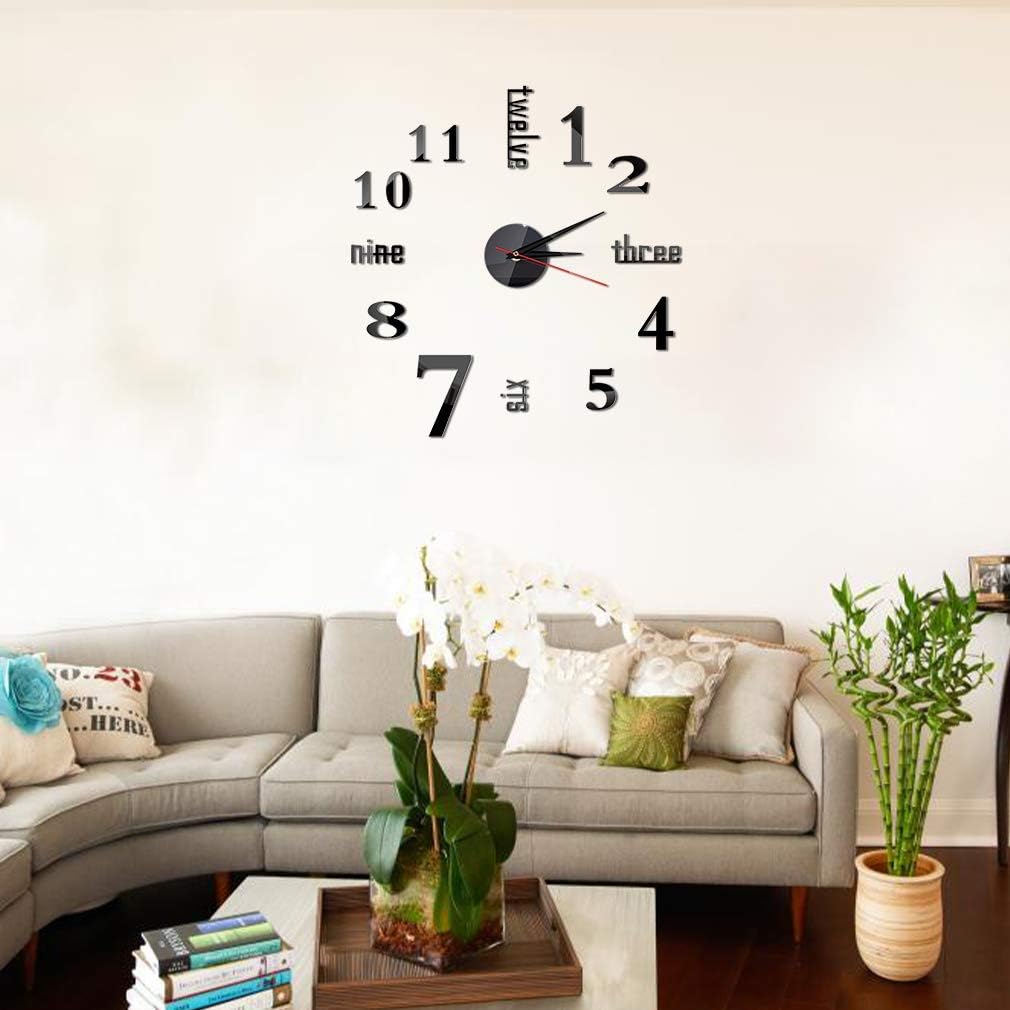 DIY Wall Clock Modern Large 3D Wall Clock Stickers Mirror Surface Frameless Clock Home Office Hotel Decoration