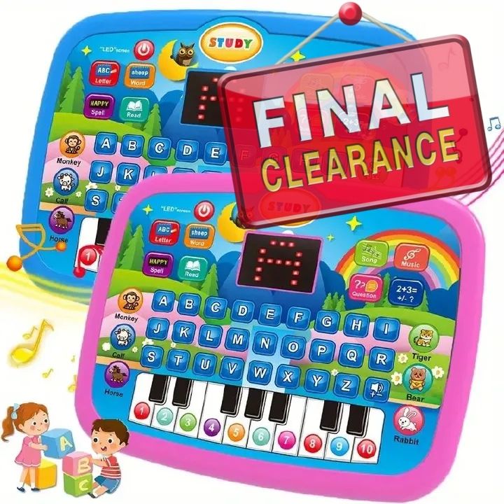 【Final Clearance】Kids Multifunctional Tablet Learning Machine with Alphabet, Numbers, Music, Animals & Piano Keys, Educational Toy for Ages 3+,  Battery Operated (Batteries Not Included)