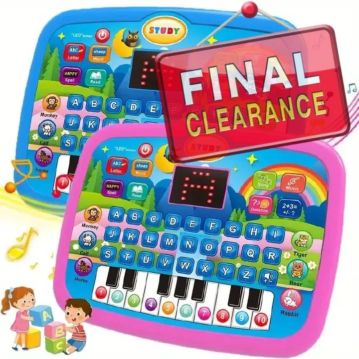 【Final Clearance】Kids Multifunctional Tablet Learning Machine with Alphabet, Numbers, Music, Animals & Piano Keys, Educational Toy for Ages 3+,  Battery Operated (Batteries Not Included)