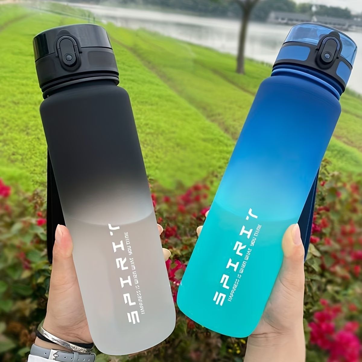 1pc 1000ml Portable Sports Fitness Travel Water Bottle | Gradient Color Plastic, Leak Proof, Oval Shape, Perfect for Summer Fall Winter, Suitable for School Students, Office, Camping
