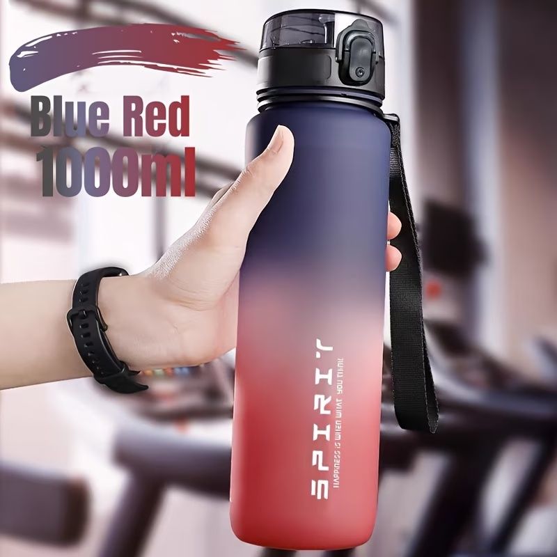 1pc 1000ml Portable Sports Fitness Travel Water Bottle | Gradient Color Plastic, Leak Proof, Oval Shape, Perfect for Summer Fall Winter, Suitable for School Students, Office, Camping