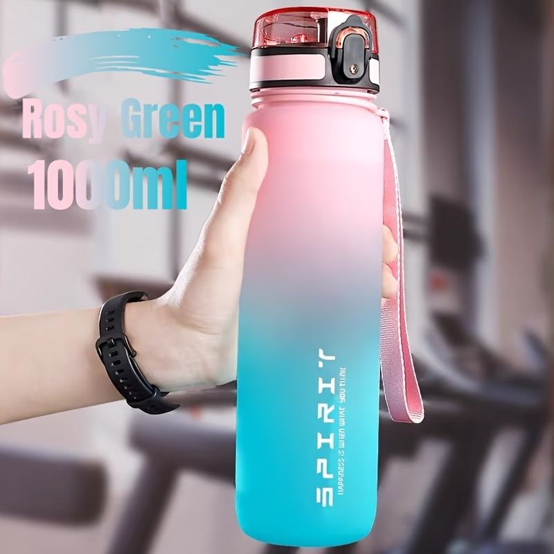 1pc 1000ml Portable Sports Fitness Travel Water Bottle | Gradient Color Plastic, Leak Proof, Oval Shape, Perfect for Summer Fall Winter, Suitable for School Students, Office, Camping