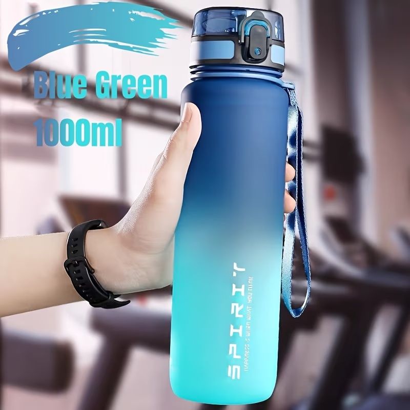 1pc 1000ml Portable Sports Fitness Travel Water Bottle | Gradient Color Plastic, Leak Proof, Oval Shape, Perfect for Summer Fall Winter, Suitable for School Students, Office, Camping