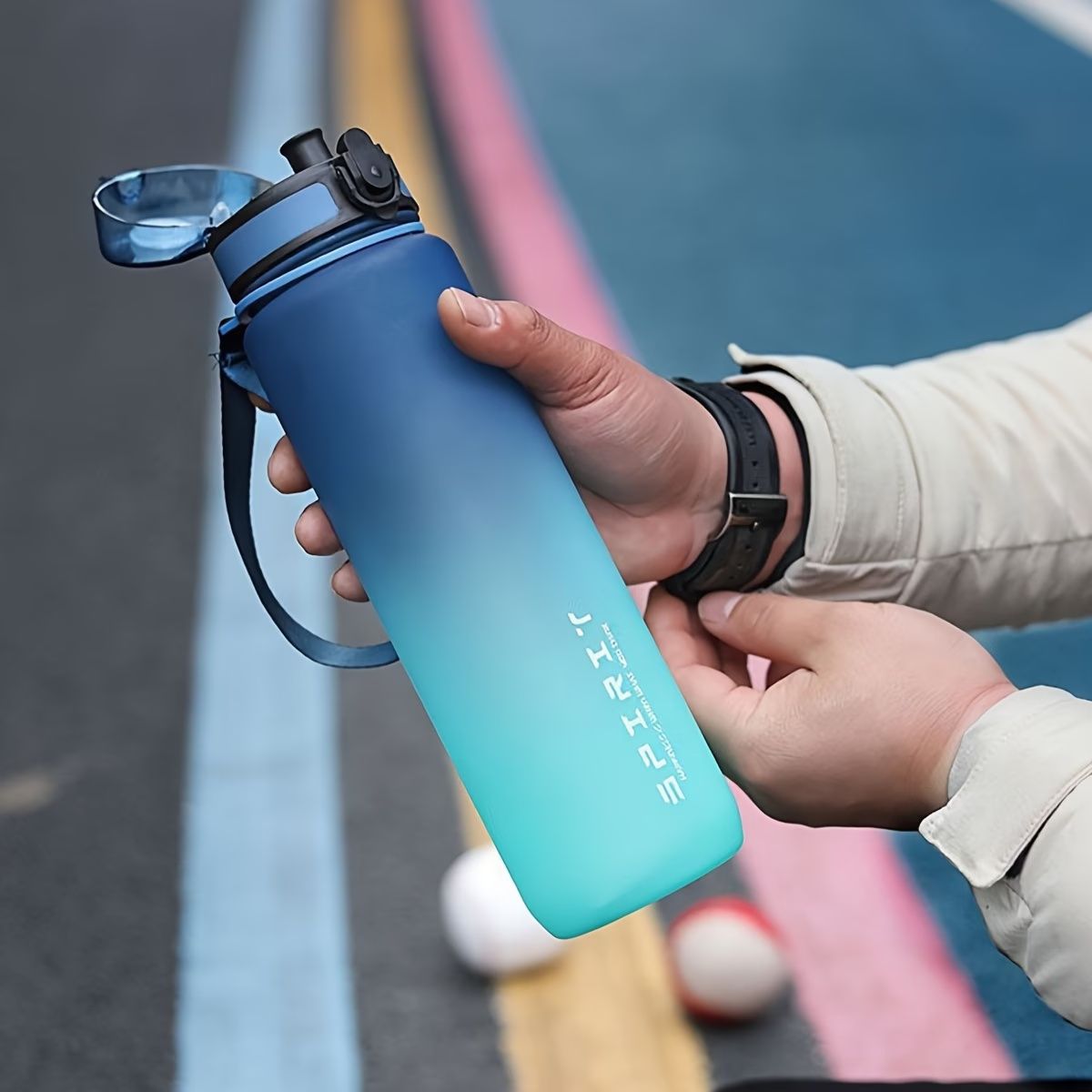 1pc 1000ml Portable Sports Fitness Travel Water Bottle | Gradient Color Plastic, Leak Proof, Oval Shape, Perfect for Summer Fall Winter, Suitable for School Students, Office, Camping