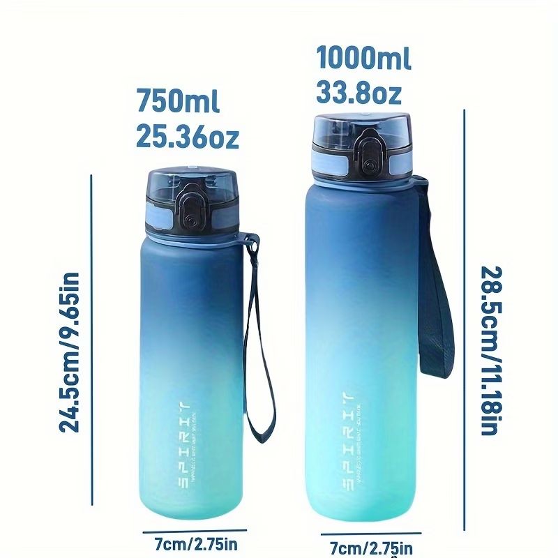 1pc 1000ml Portable Sports Fitness Travel Water Bottle | Gradient Color Plastic, Leak Proof, Oval Shape, Perfect for Summer Fall Winter, Suitable for School Students, Office, Camping