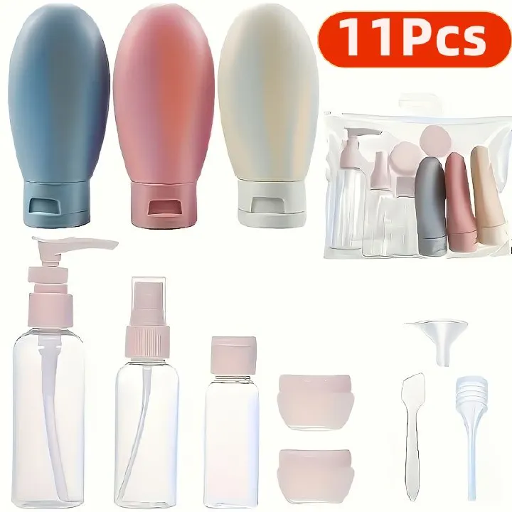 11pcs Travel Bottles Set for Toiletries, Empty Refillable Travel Size Containers Travel Accessories for Shampoo Conditioner Liquids Lotion Soap Body Wash, Travel Essentials