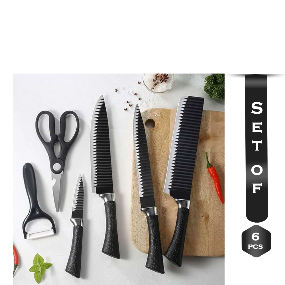 6 Pieces Chef Knife Set for Kitchen, Sharp Stainless Steel Non-Stick Kitchen Knife Sets , Pretty Gift Kitchen Cutting Cultery Set with Scissors and Peeler
