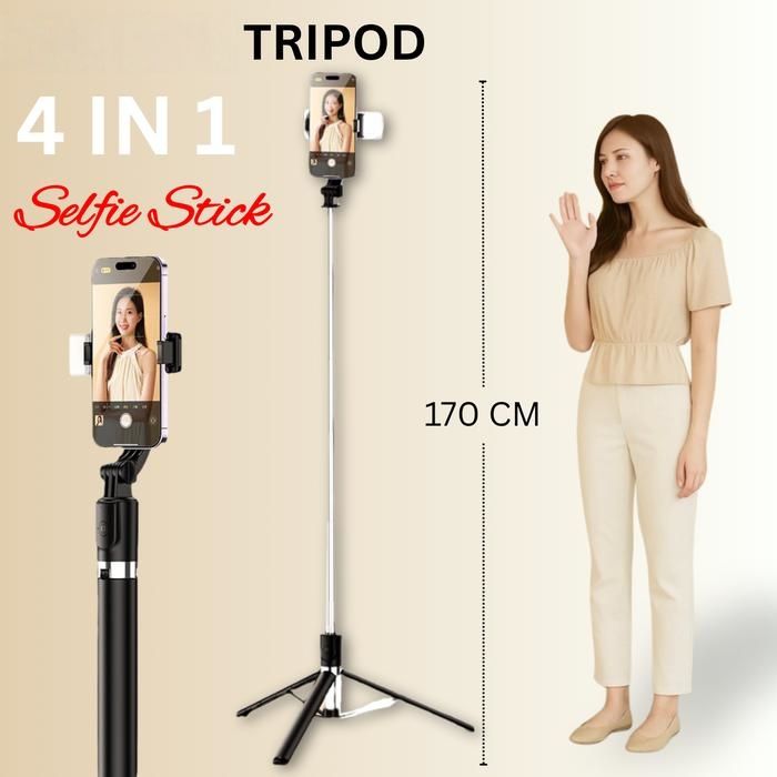 170cm Selfie Stick Tripod with 1 Fill Lights, 360° Rotatable Phone Tripod with Remote Control, Portable Extendable Selfie Tripod for Live/Video Travel for iPhone 16/15/14/13/12/11 Pro Max