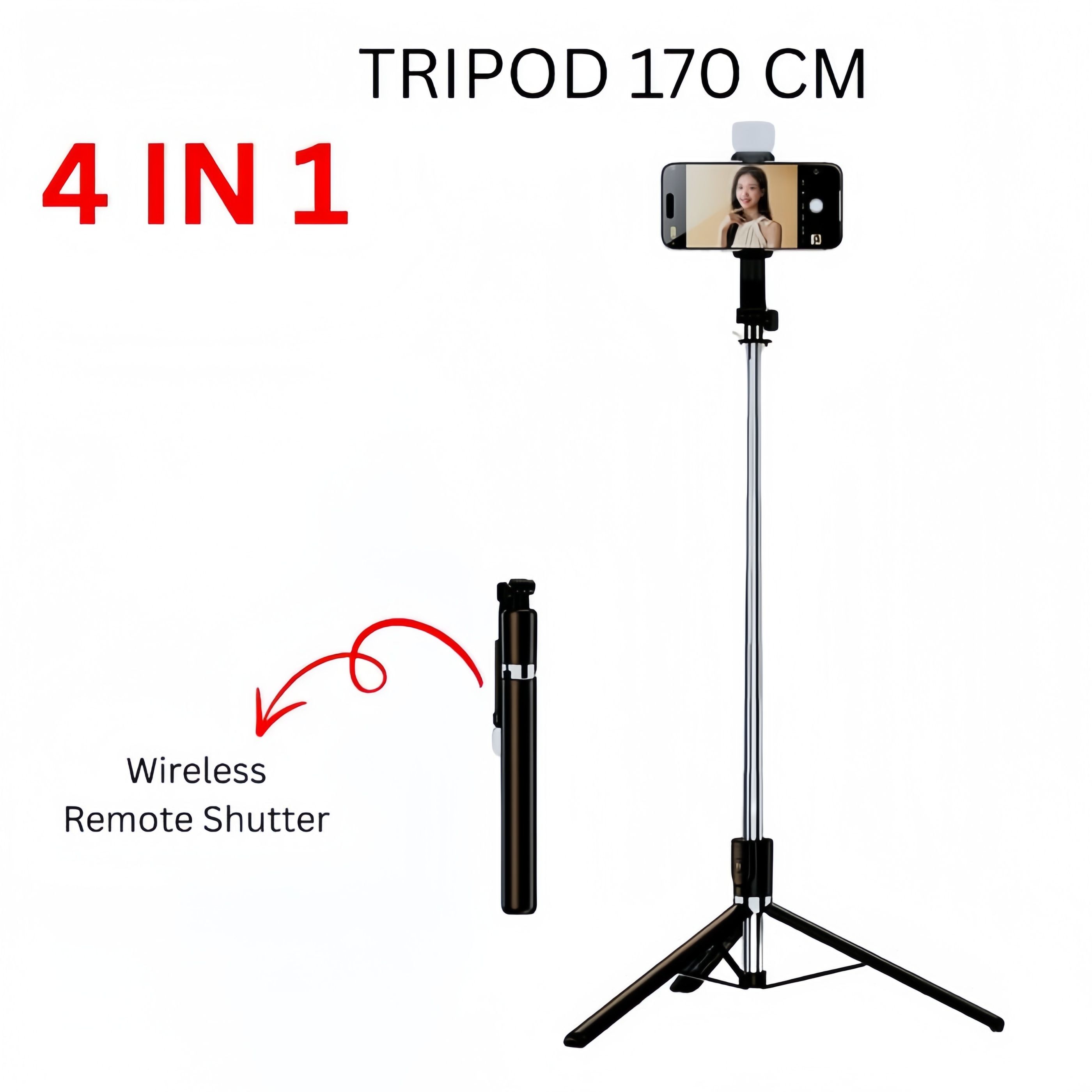 170cm Selfie Stick Tripod with 1 Fill Lights, 360° Rotatable Phone Tripod with Remote Control, Portable Extendable Selfie Tripod for Live/Video Travel for iPhone 16/15/14/13/12/11 Pro Max
