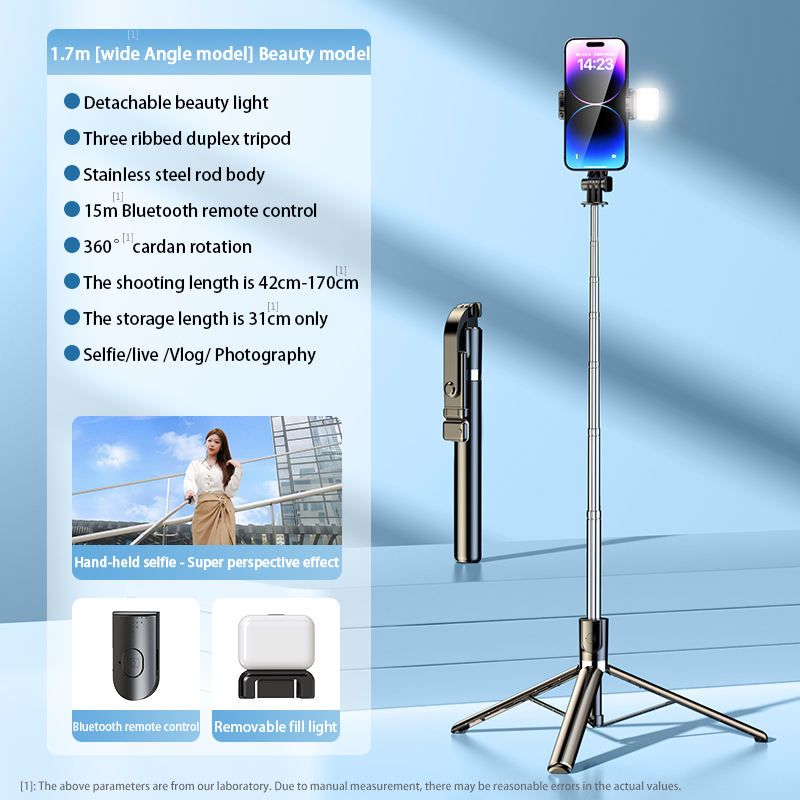 170cm Selfie Stick Tripod with 1 Fill Lights, 360° Rotatable Phone Tripod with Remote Control, Portable Extendable Selfie Tripod for Live/Video Travel for iPhone 16/15/14/13/12/11 Pro Max