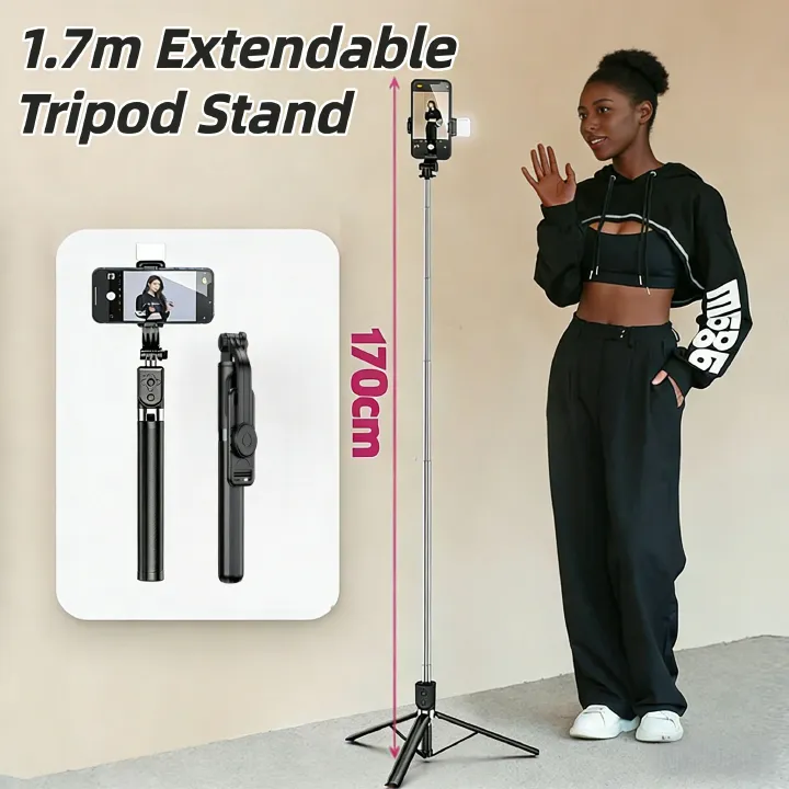170cm Selfie Stick Tripod with 1 Fill Lights, 360° Rotatable Phone Tripod with Remote Control, Portable Extendable Selfie Tripod for Live/Video Travel for iPhone 16/15/14/13/12/11 Pro Max