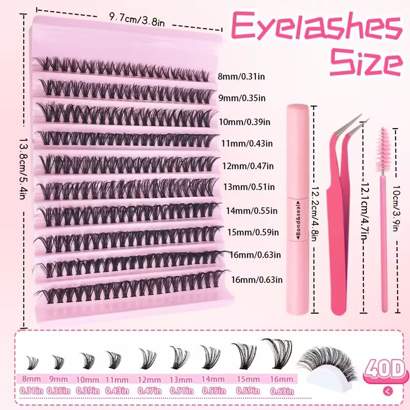 200pcs 30D 40D DIY Eyelash Extension Kit with Lash Glue and Tweezer- Mixed Lengths 8-16mm, Waterproof Faux Mink Lashes for All Eye Shapes, Soft & Comfortable, DIY 3D Effect for Daily Wear & Parties