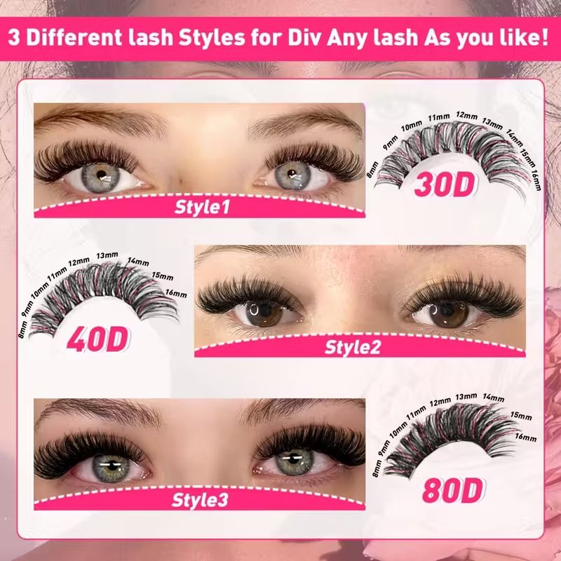 200pcs 30D 40D DIY Eyelash Extension Kit with Lash Glue and Tweezer- Mixed Lengths 8-16mm, Waterproof Faux Mink Lashes for All Eye Shapes, Soft & Comfortable, DIY 3D Effect for Daily Wear & Parties