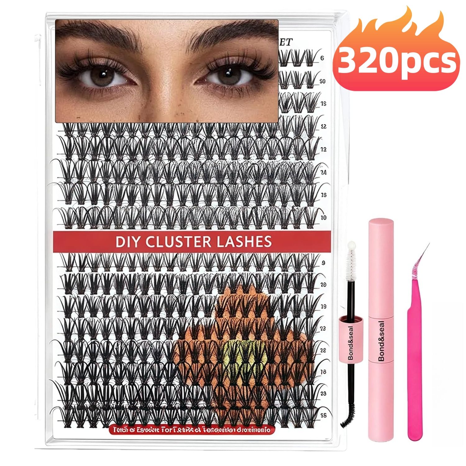 320 Pcs 30D 40D Natural Lash Clusters Kit with Lash Glue and Tweezer , Fairy Wispy Manga Eyelash Clusters, Airy Cute Style, 9–16mm Individual Cluster Eyelash Extensions Kit, DIY CC Curl Lash Extension