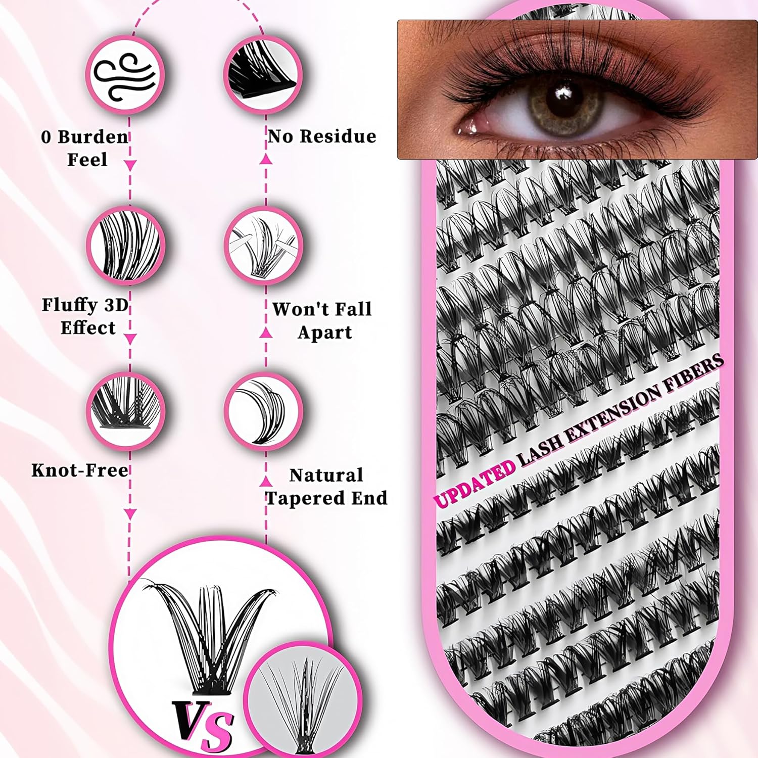320 Pcs 30D 40D Natural Lash Clusters Kit with Lash Glue and Tweezer , Fairy Wispy Manga Eyelash Clusters, Airy Cute Style, 9–16mm Individual Cluster Eyelash Extensions Kit, DIY CC Curl Lash Extension