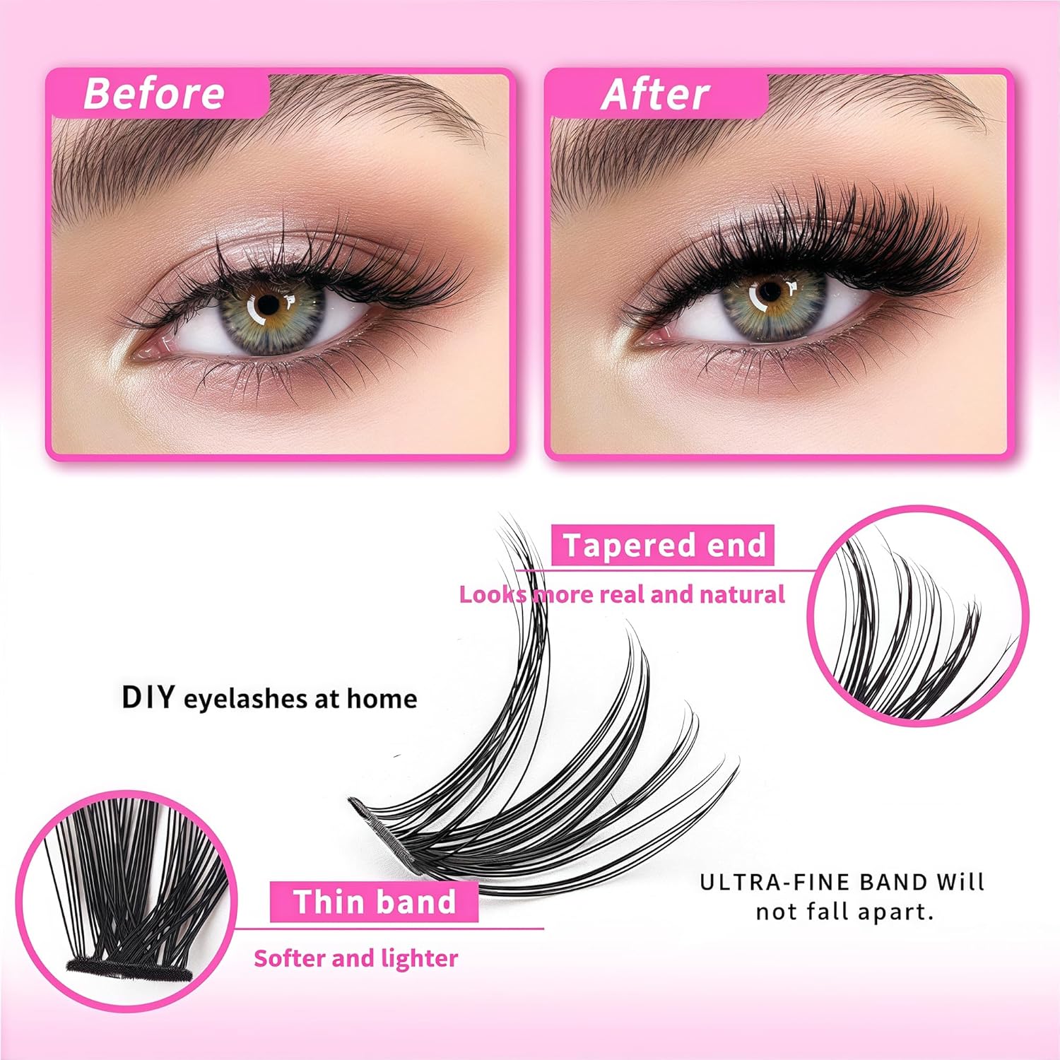 320 Pcs 30D 40D Natural Lash Clusters Kit with Lash Glue and Tweezer , Fairy Wispy Manga Eyelash Clusters, Airy Cute Style, 9–16mm Individual Cluster Eyelash Extensions Kit, DIY CC Curl Lash Extension