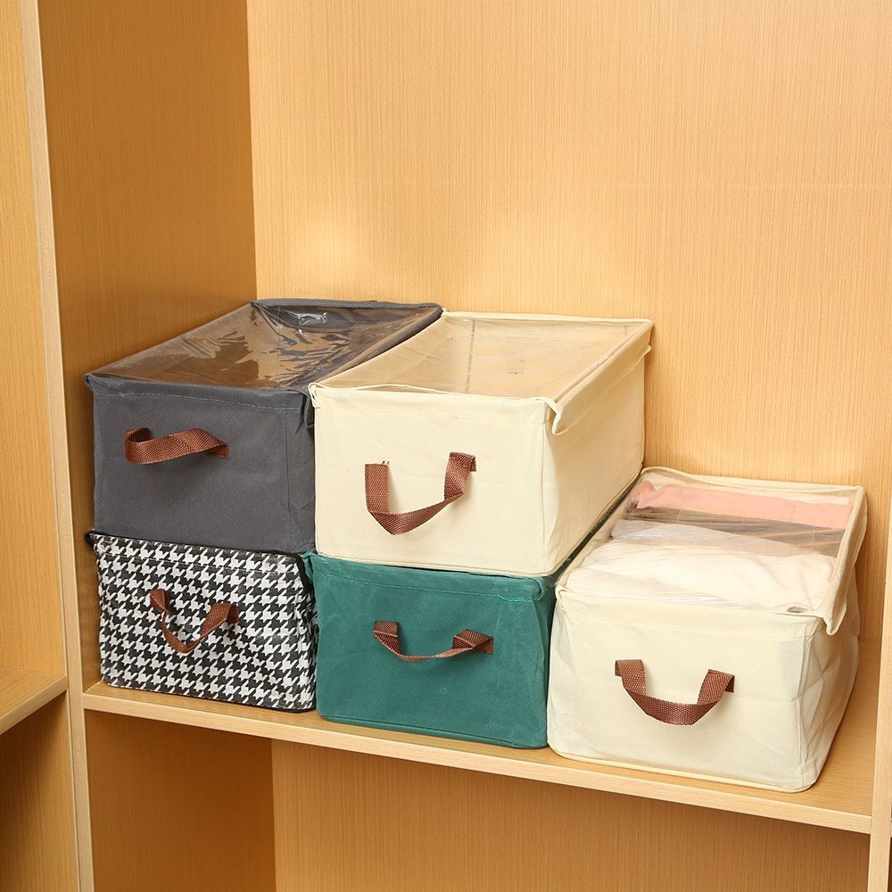 Large Storage Boxes, Foldable and Flat for Space Saving, with Clear Lids and Handles, Storage Bins Suitable for Clothes, Blankets, Bed Sheets, and Toys, Bedroom Wardrobe Organizer Bins,47x28x20cm