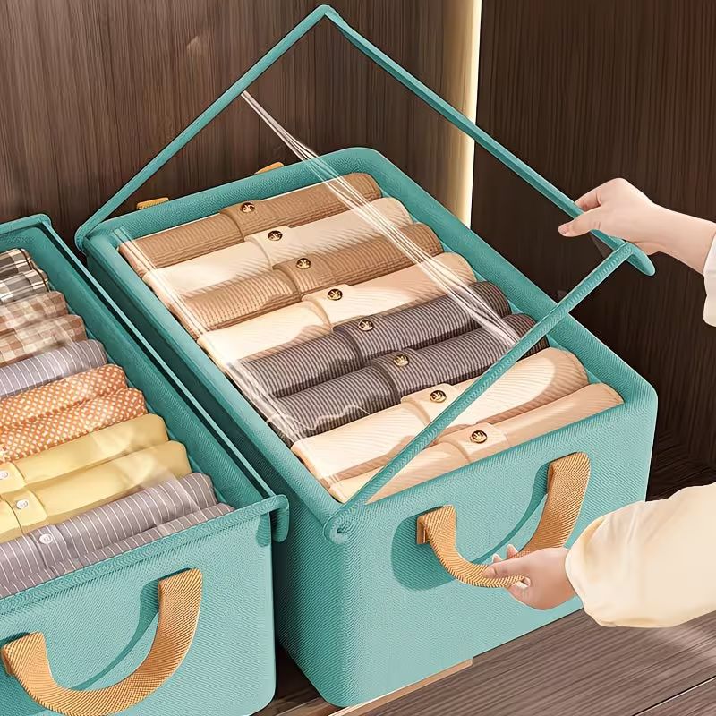 Large Storage Boxes, Foldable and Flat for Space Saving, with Clear Lids and Handles, Storage Bins Suitable for Clothes, Blankets, Bed Sheets, and Toys, Bedroom Wardrobe Organizer Bins,47x28x20cm