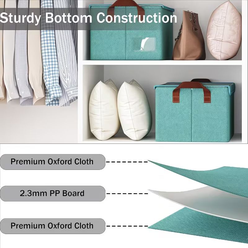 Large Storage Boxes, Foldable and Flat for Space Saving, with Clear Lids and Handles, Storage Bins Suitable for Clothes, Blankets, Bed Sheets, and Toys, Bedroom Wardrobe Organizer Bins,47x28x20cm