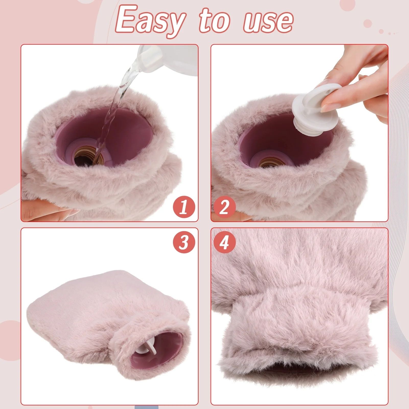 2000ML Hot Water Bottle with Soft Fleece Cover, PVC Hot Water Bag for Pain Relief, Large Capacity, Odorless, BPA Free, Suit Neck Shoulder Pain, Feet Warmer, Menstrual Cramps(Pink)