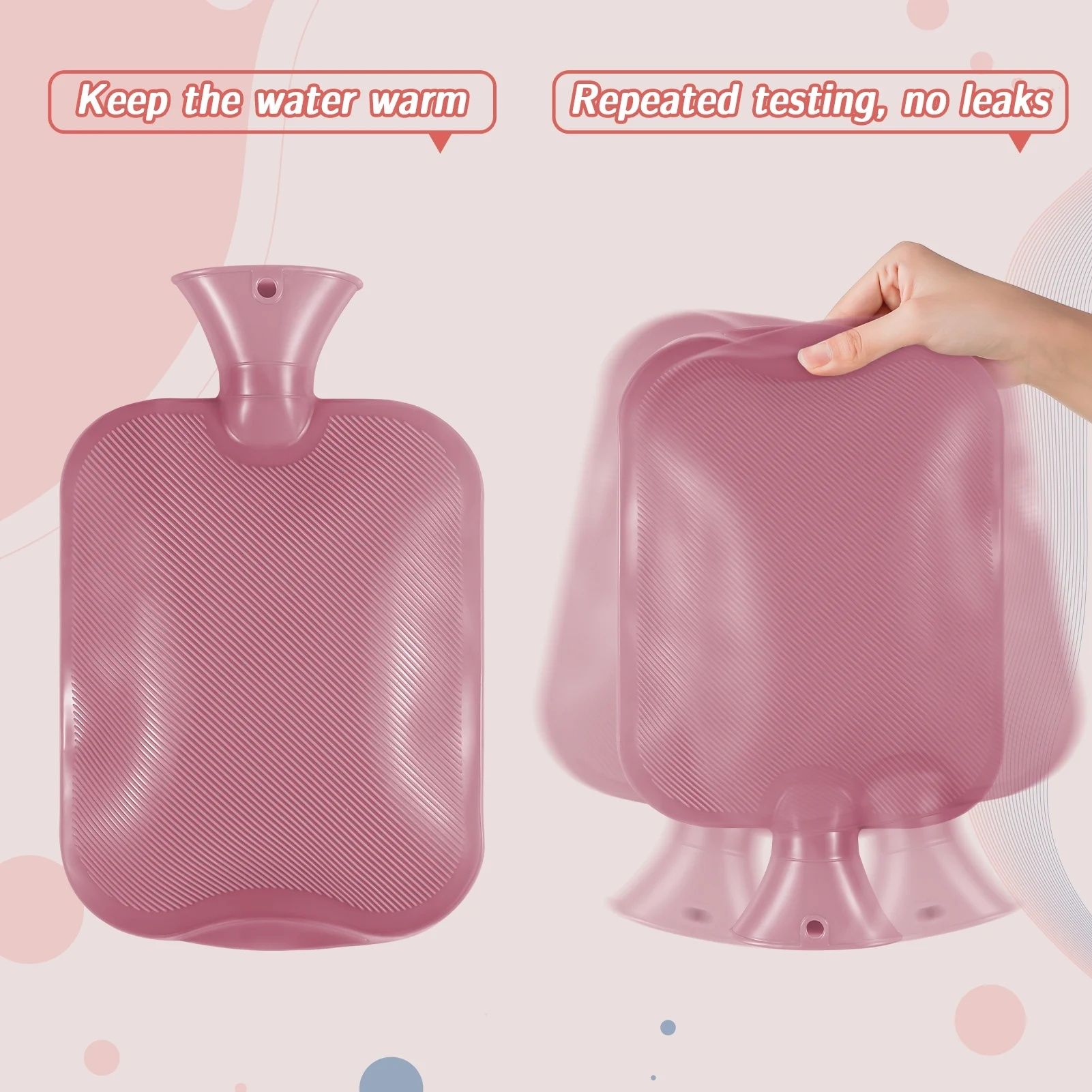 2000ML Hot Water Bottle with Soft Fleece Cover, PVC Hot Water Bag for Pain Relief, Large Capacity, Odorless, BPA Free, Suit Neck Shoulder Pain, Feet Warmer, Menstrual Cramps(Pink)