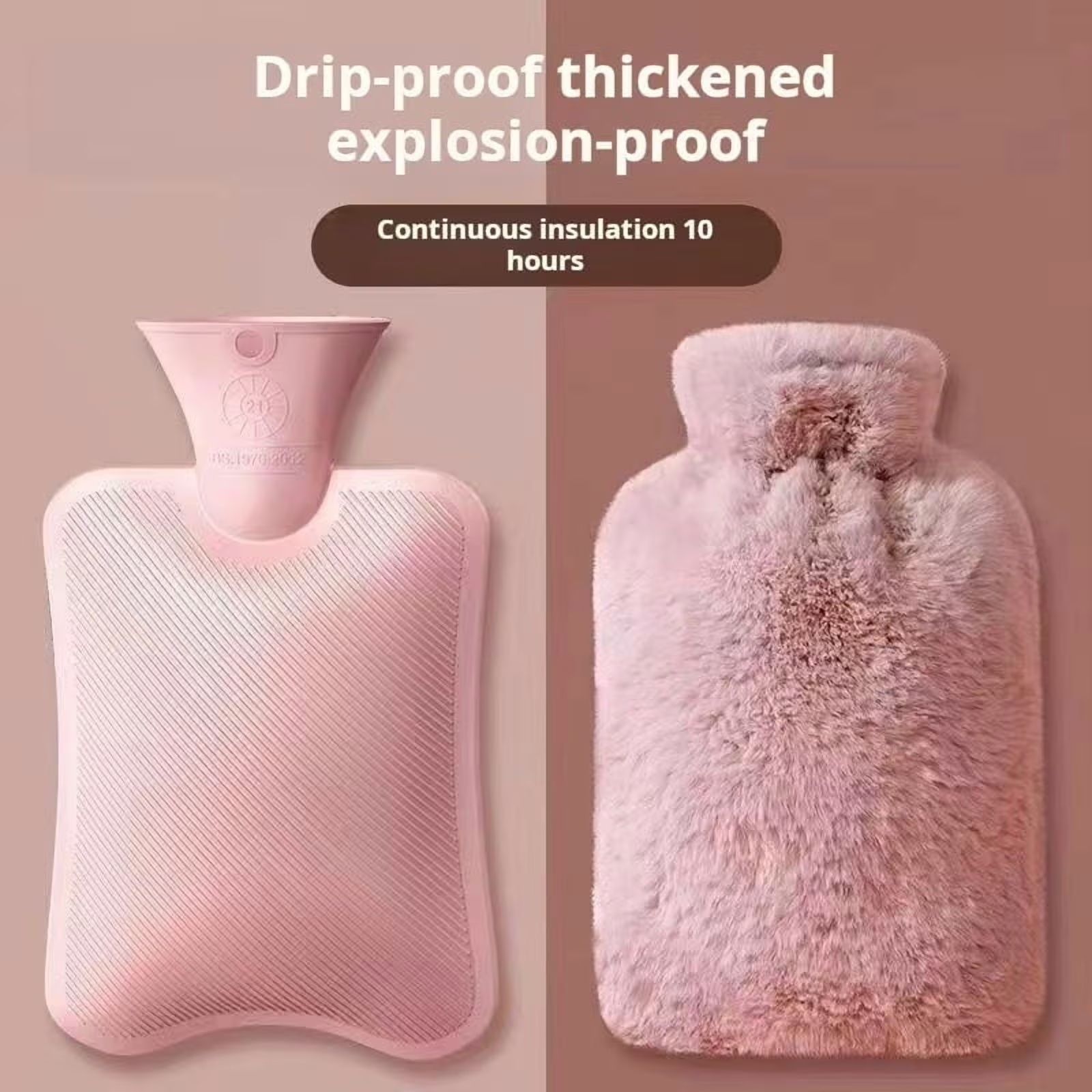 2000ML Hot Water Bottle with Soft Fleece Cover, PVC Hot Water Bag for Pain Relief, Large Capacity, Odorless, BPA Free, Suit Neck Shoulder Pain, Feet Warmer, Menstrual Cramps(Pink)