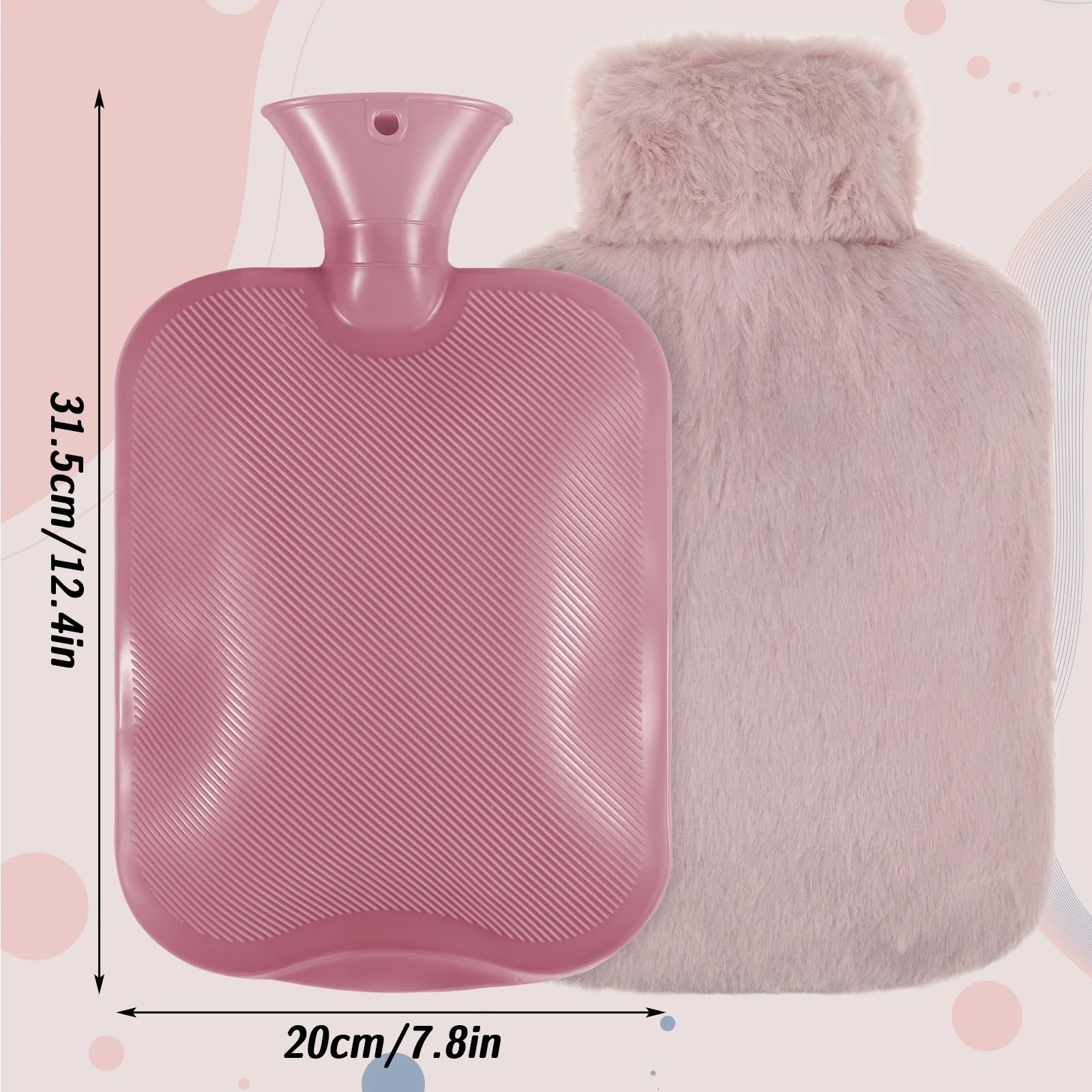 2000ML Hot Water Bottle with Soft Fleece Cover, PVC Hot Water Bag for Pain Relief, Large Capacity, Odorless, BPA Free, Suit Neck Shoulder Pain, Feet Warmer, Menstrual Cramps(Pink)
