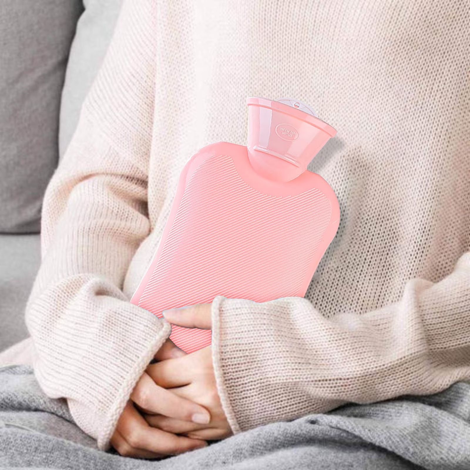 2000ML Hot Water Bottle with Soft Fleece Cover, PVC Hot Water Bag for Pain Relief, Large Capacity, Odorless, BPA Free, Suit Neck Shoulder Pain, Feet Warmer, Menstrual Cramps(Pink)