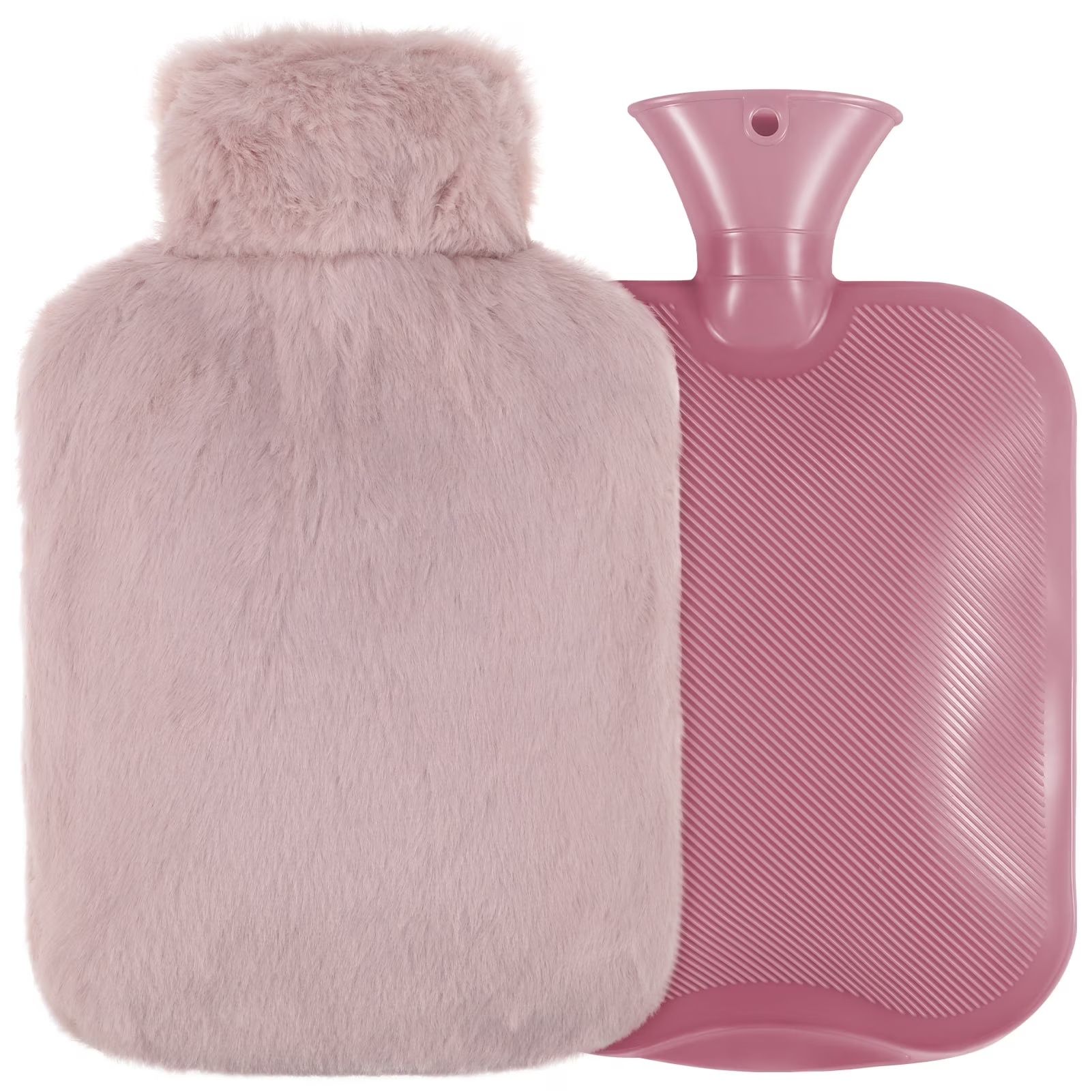 2000ML Hot Water Bottle with Soft Fleece Cover, PVC Hot Water Bag for Pain Relief, Large Capacity, Odorless, BPA Free, Suit Neck Shoulder Pain, Feet Warmer, Menstrual Cramps(Pink)