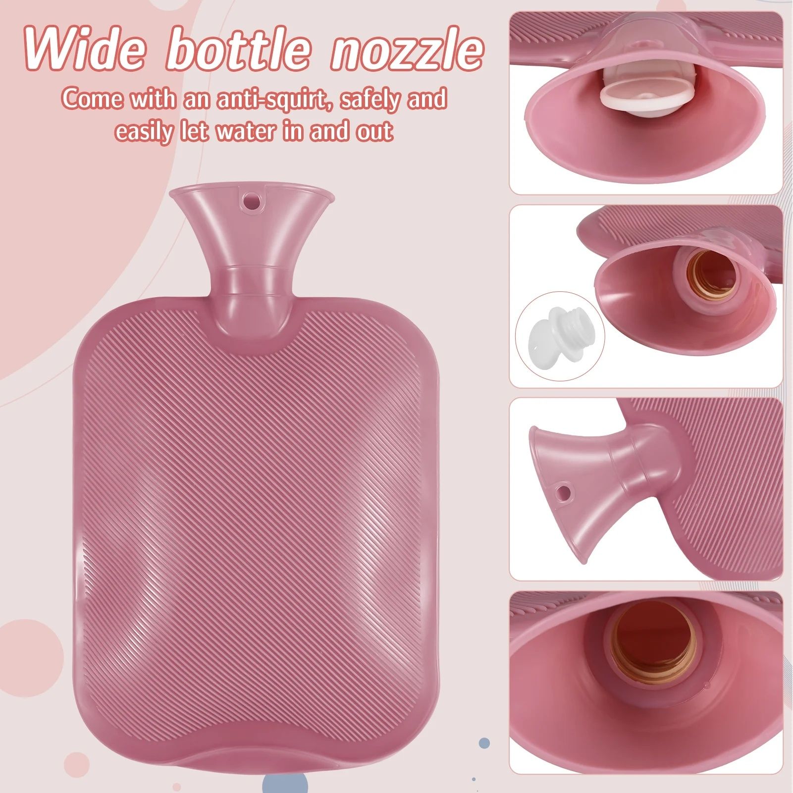 2000ML Hot Water Bottle with Soft Fleece Cover, PVC Hot Water Bag for Pain Relief, Large Capacity, Odorless, BPA Free, Suit Neck Shoulder Pain, Feet Warmer, Menstrual Cramps(Pink)