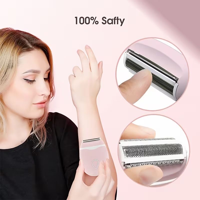 Electric Shaver for Women, Electric Razor for Women, Bikini Legs Underarm Public Hairs Portable Trimmer with Detachable Head, Cordless Wet Dry Use (No Batteries)