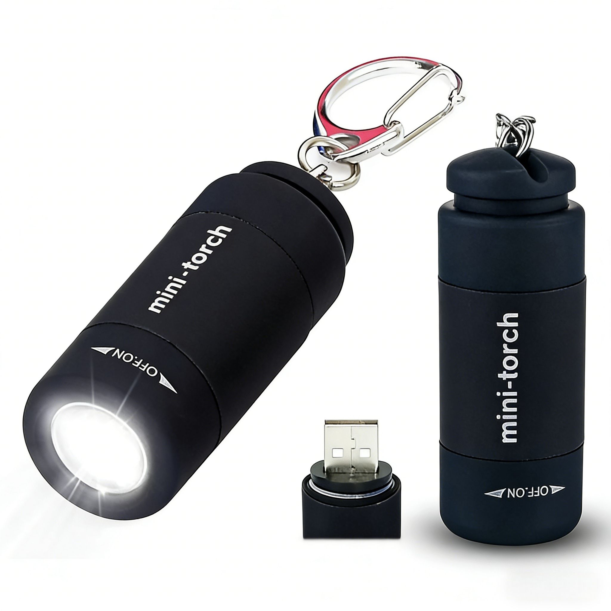 Mini Keychain Flashlight, Pocket LED Flashlight Portable Torch USB Rechargeable for Outdoor Camping Party, Black