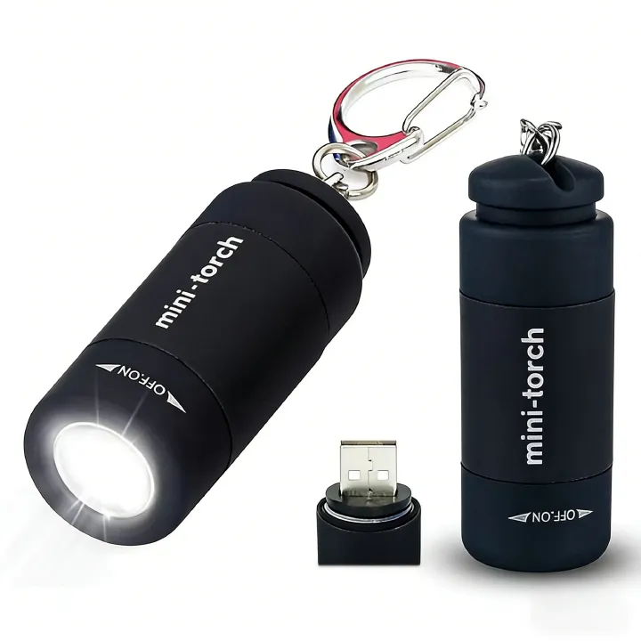 Mini Keychain Flashlight, Pocket LED Flashlight Portable Torch USB Rechargeable for Outdoor Camping Party, Black