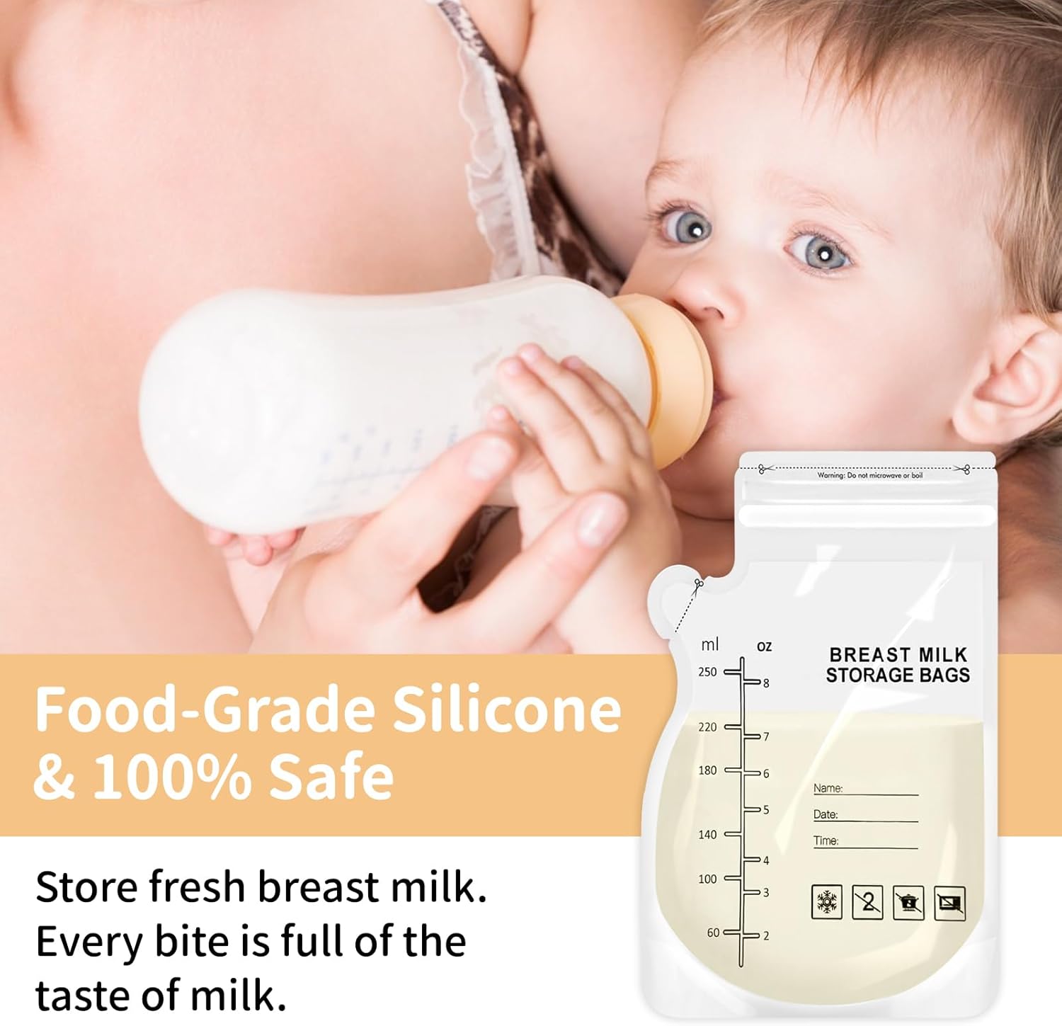 30 Pcs 250ML Breast Milk Storage Bag, Easy Pour Pouch, Breastfeeding Essentials Fresh-Keeping Bag with Scale, Double Zipper Sealing Space Saving for Fridge or Freezer Use