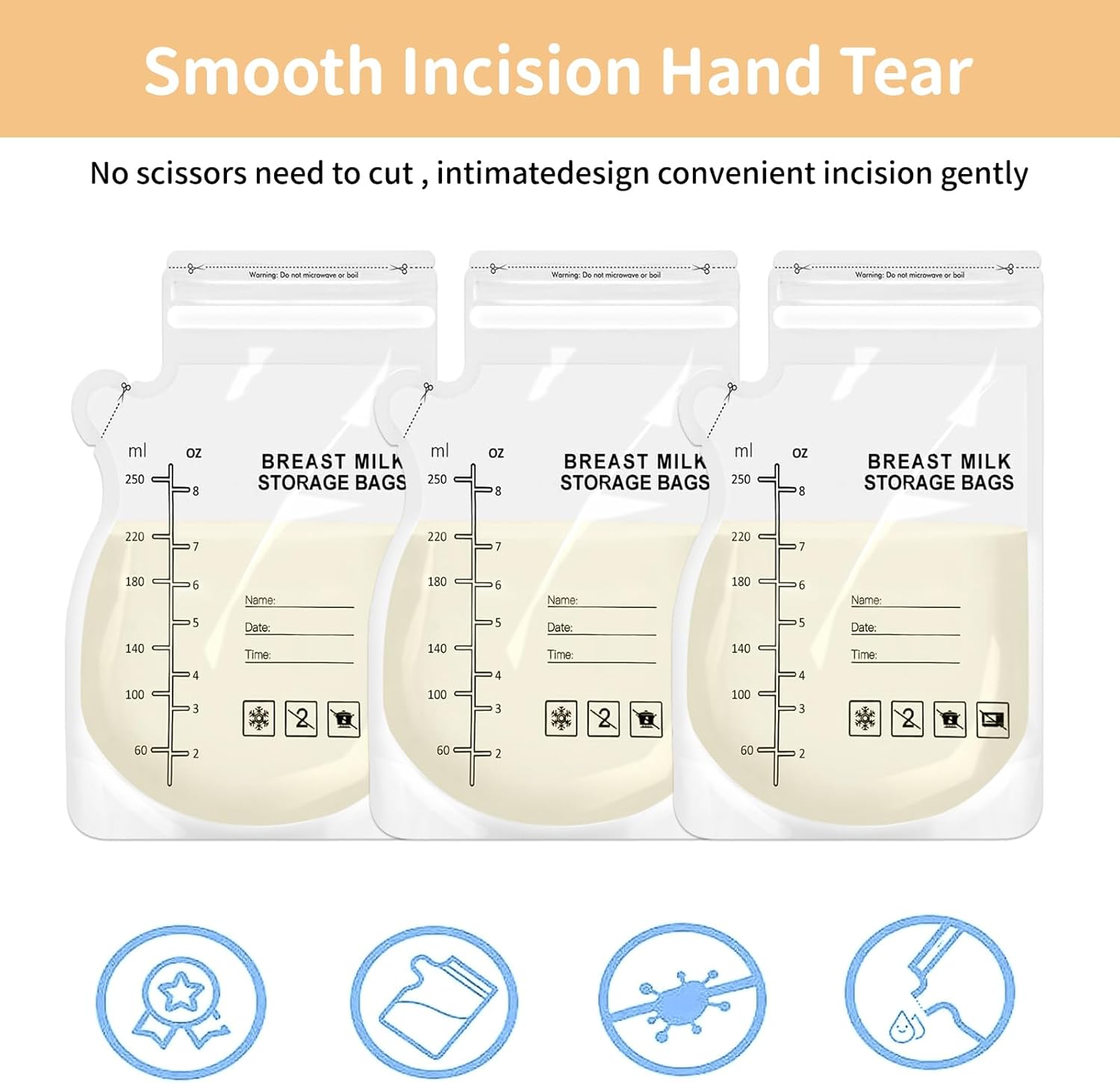 30 Pcs 250ML Breast Milk Storage Bag, Easy Pour Pouch, Breastfeeding Essentials Fresh-Keeping Bag with Scale, Double Zipper Sealing Space Saving for Fridge or Freezer Use