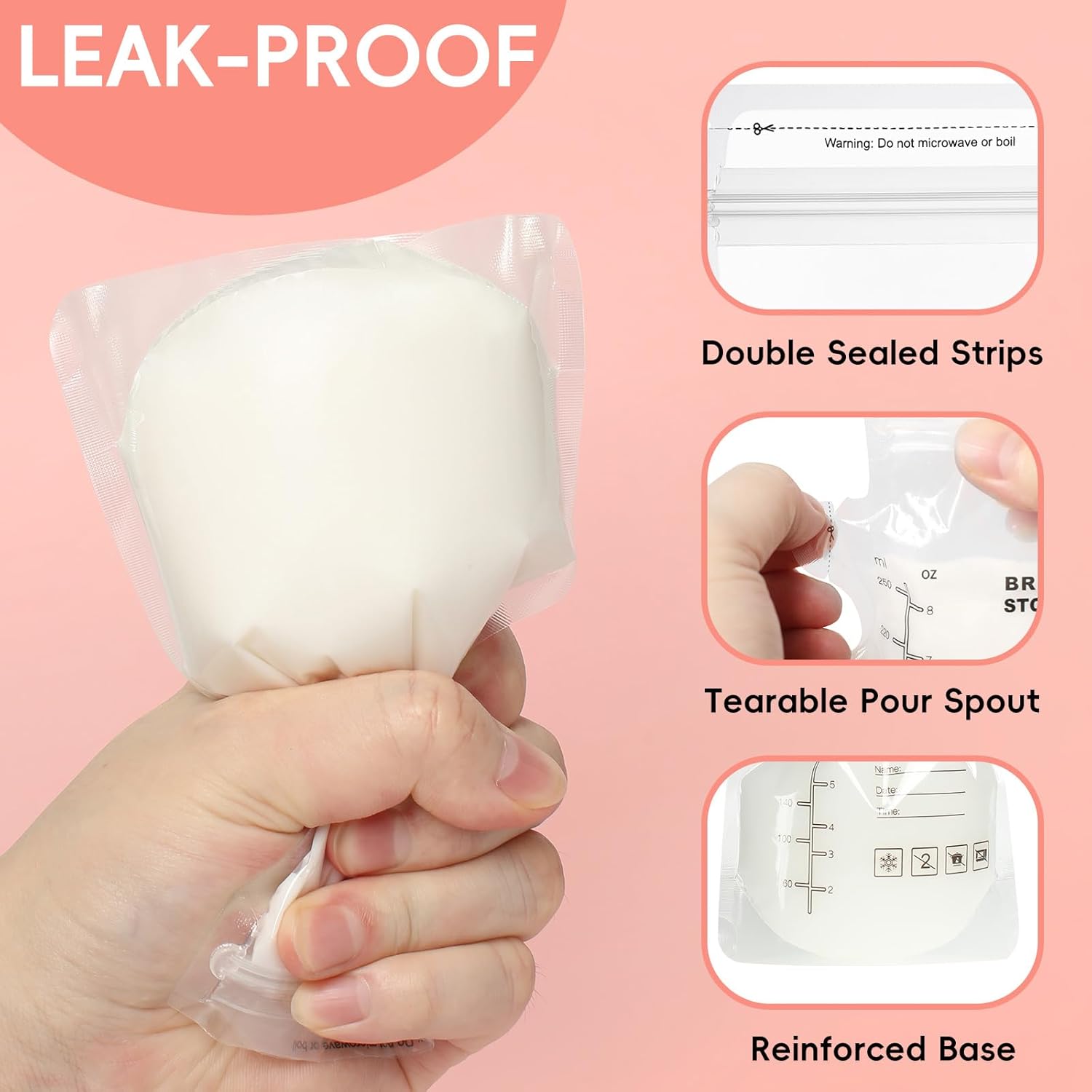 30 Pcs 250ML Breast Milk Storage Bag, Easy Pour Pouch, Breastfeeding Essentials Fresh-Keeping Bag with Scale, Double Zipper Sealing Space Saving for Fridge or Freezer Use