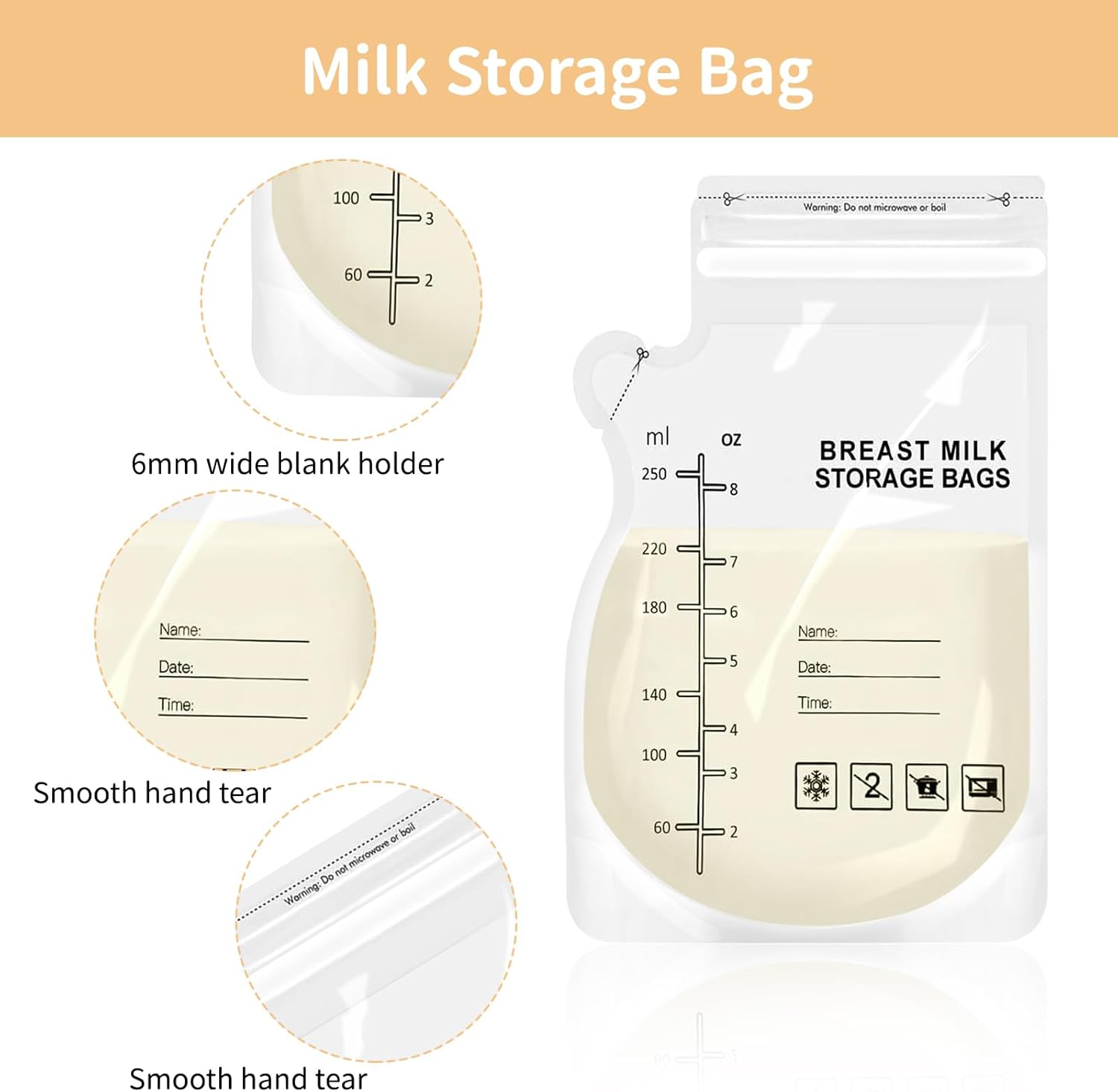 30 Pcs 250ML Breast Milk Storage Bag, Easy Pour Pouch, Breastfeeding Essentials Fresh-Keeping Bag with Scale, Double Zipper Sealing Space Saving for Fridge or Freezer Use