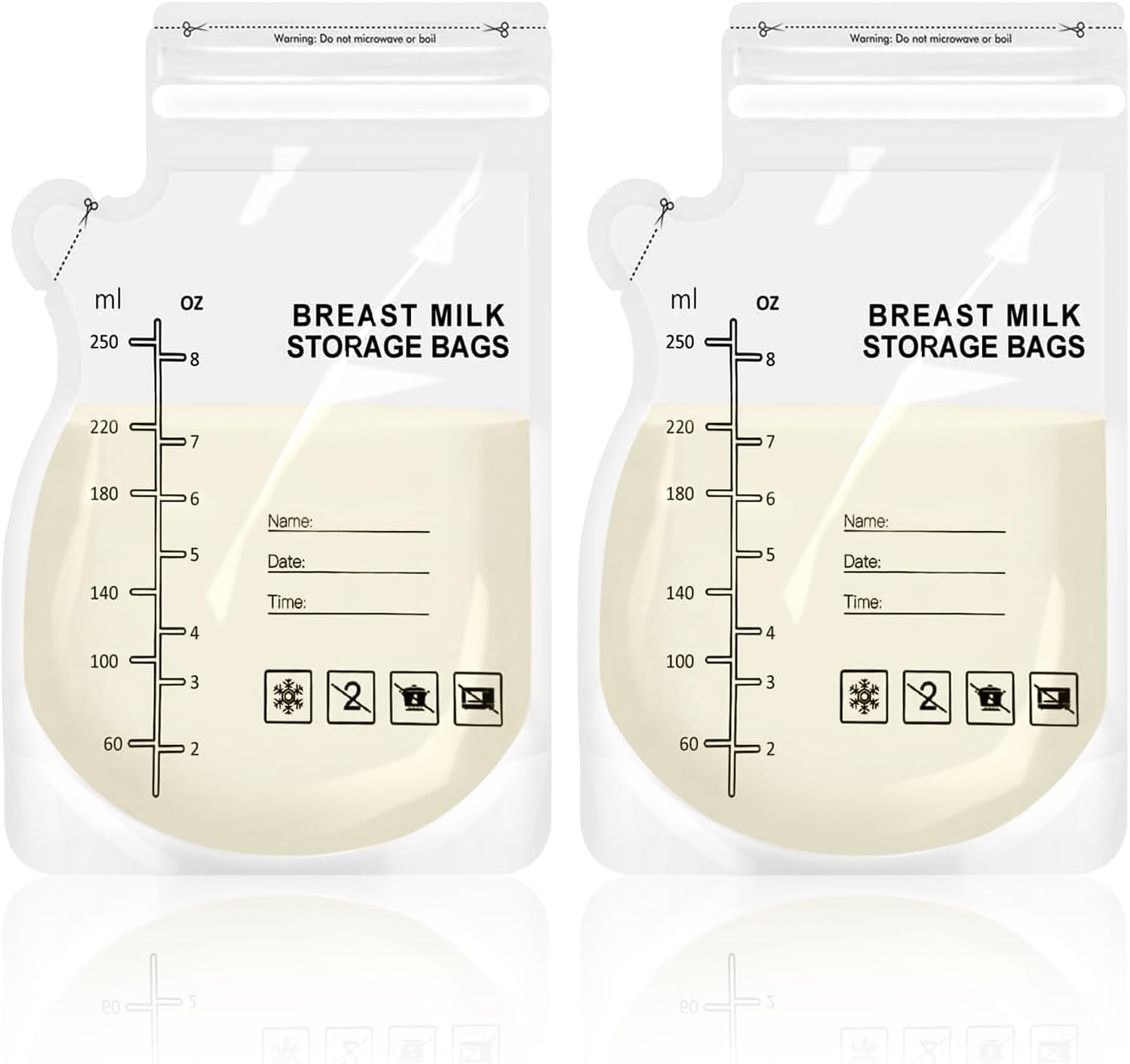 30 Pcs 250ML Breast Milk Storage Bag, Easy Pour Pouch, Breastfeeding Essentials Fresh-Keeping Bag with Scale, Double Zipper Sealing Space Saving for Fridge or Freezer Use