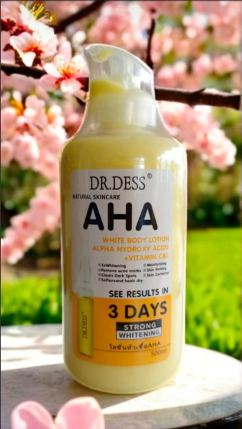 DR. DESS AHA BODY LOTION NATURAL SKINCARE WITH ALPHA-HYDROXY ACIDS(AHAS)+VITAMIN C&E WHITENING CREAM MOISTRURIZING CLEARS DARK SPORT REMOVES ACNE MARKS MAKES SKIN SOFT,BRIGHT,WHITENING & SMOOTH