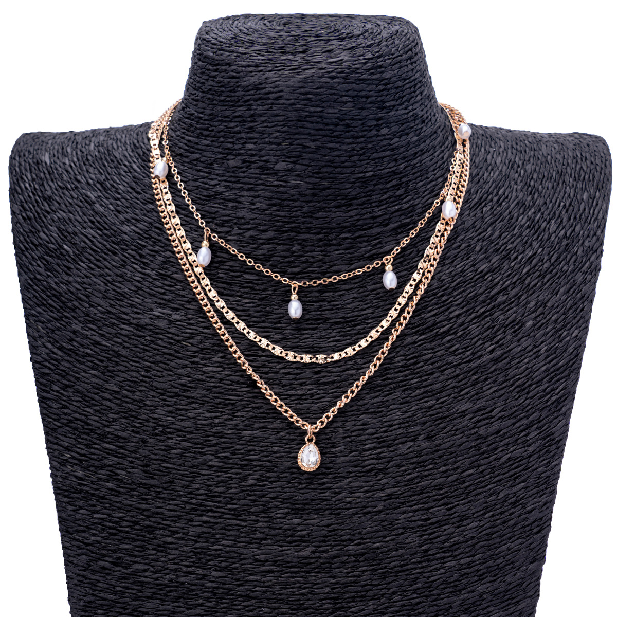European And American Jewelry Fashion Popular Multi-Layer Imitation Pearl Water Drop Pendant Necklace Female Personality Stacked Wind Collarbone Chain